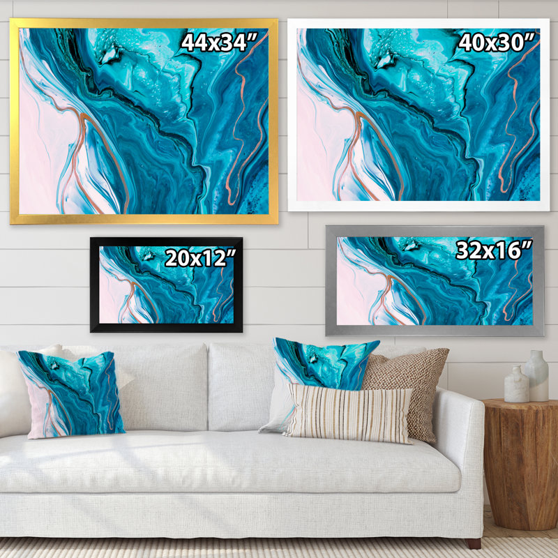 Luxury Luxury Turquoise Marble River - œuvre d'art moderne sur toile, H 30 po x l 40 po x P 1,5 po, Toile avec cadre noir
