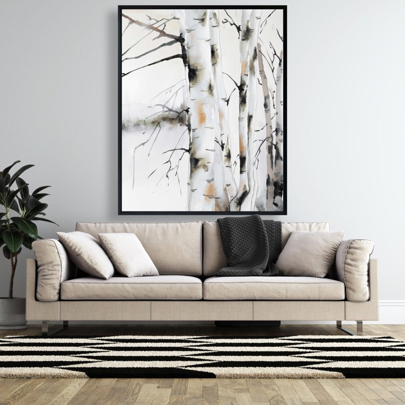 Winter Birches - Toile brune encadrée pour la décoration de bureau, H 61,25 po x l 49,25 po