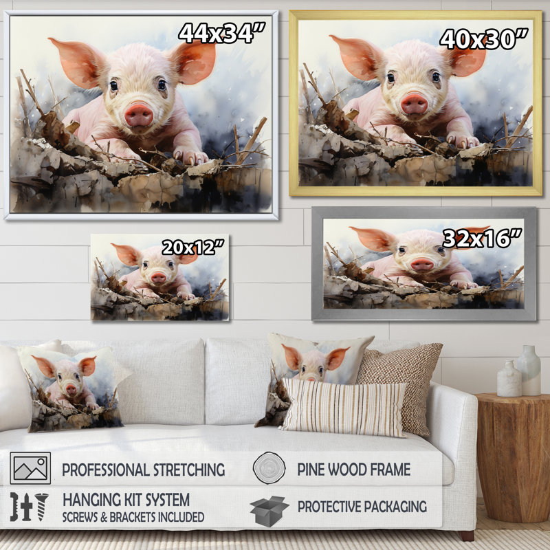 " Pig Joyful Oinker ", 12" H x 20" W x 1" D, Wrapped Canvas