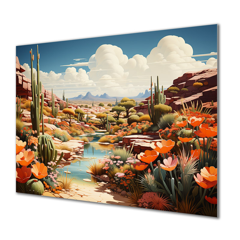 Native Desert Oasis Blooms I - désert, art mural en métal, H 30 po x l 40 po x P 1,5 po