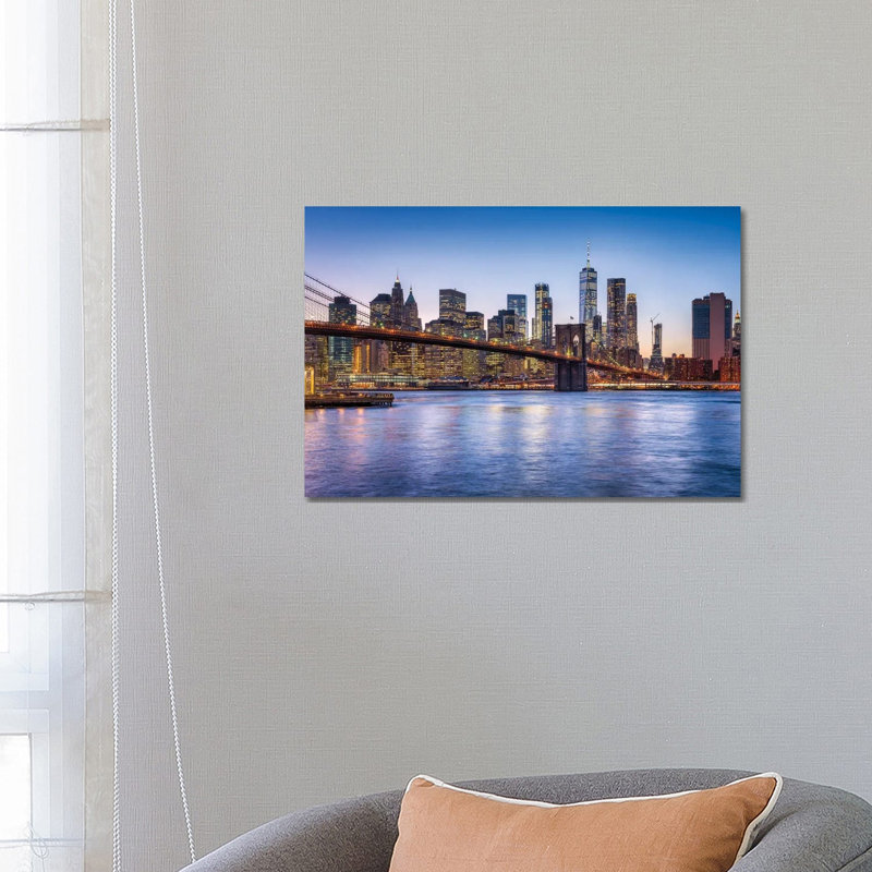 Brooklyn Bridge And Manhattan Skyline At Dusk by Jan Becke - Wrapped Canvas Print, 66.04 cm H x 45.72 cm W x 1.91 cm D