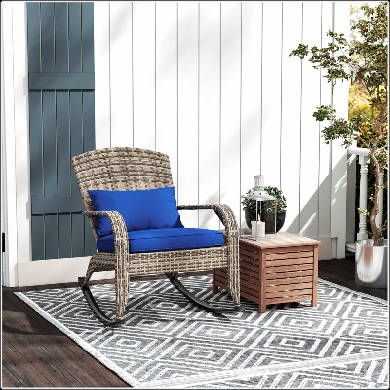Chaise berçante d'extérieur en osier Adirondack Outsunny, Bleu
