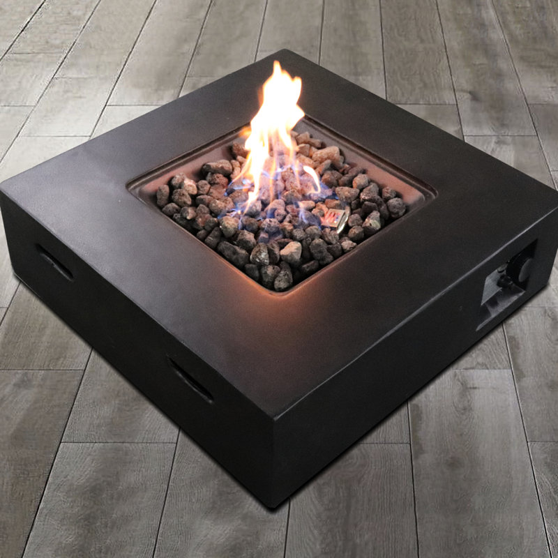 Table de foyer d'extérieur en béton renforcé de fibres - 40000, propane / gaz naturel, antirouille, gris anthracite, 30 x 30 x 11 po, ajout d'extérieur avec sortie au propane et rouille naturelle, élément moderne