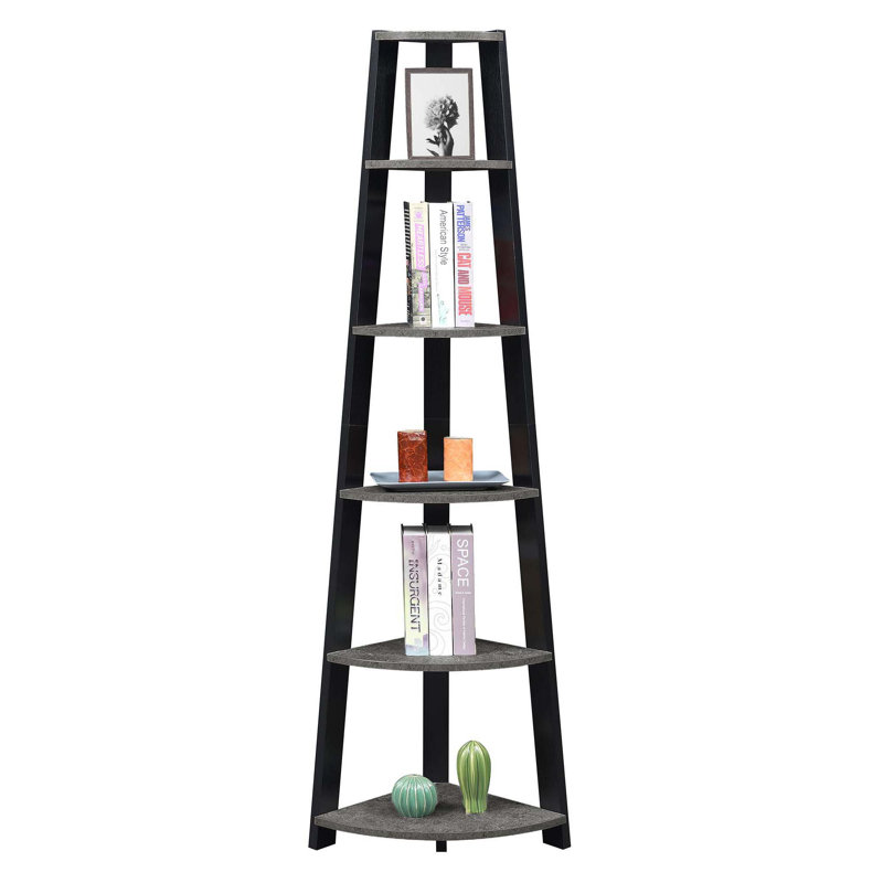 Sargun 71" H x 16.5" W Corner Bookcase, Faux Cement/Black