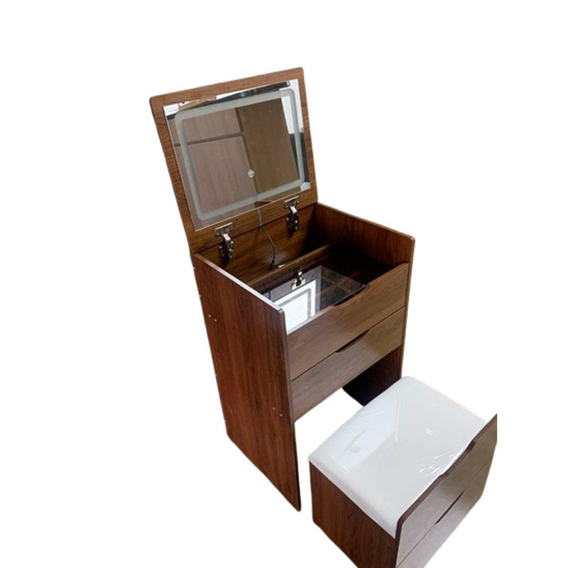 Compact Walnut Makeup Vanity With Modern Design And Practical Storage Stylish Convenient Options, Walnut