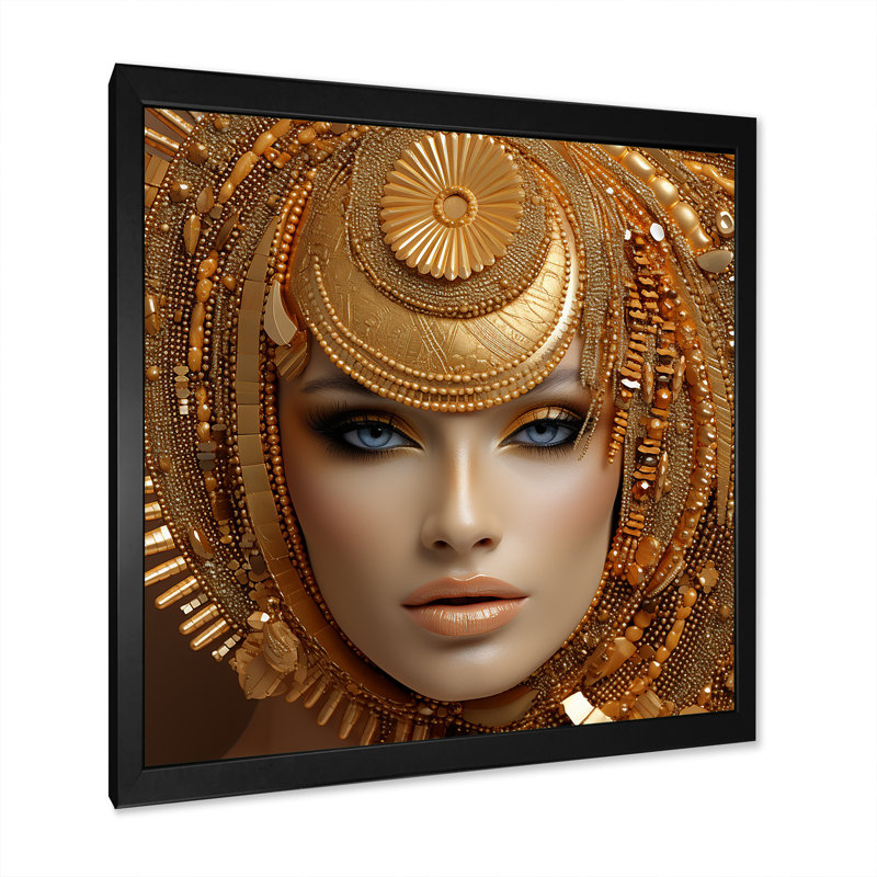 Golden Luxe Woman Diva - art mural tendance, Cadre simple noir, H 30 po x l 30 po x P 1,5 po