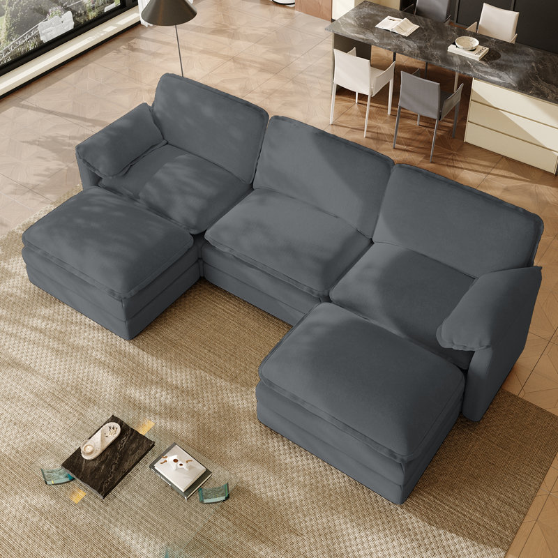 Canapé modulaire en U pour salon Kariba, Gris chenille