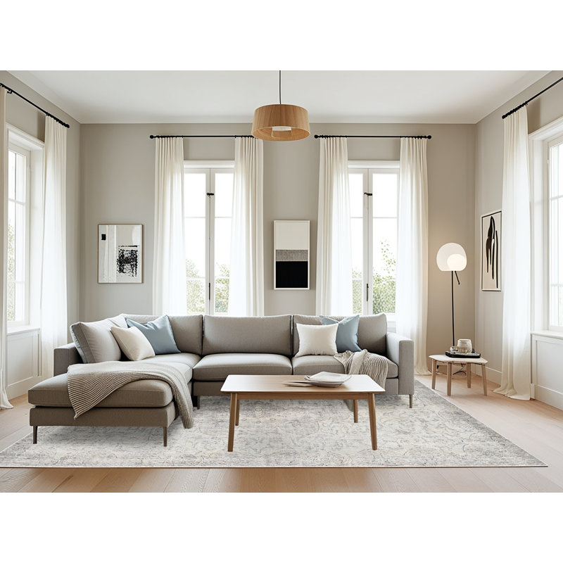 Tapis oriental beige / gris en laine, Rectangle 8 pi x 10 pi