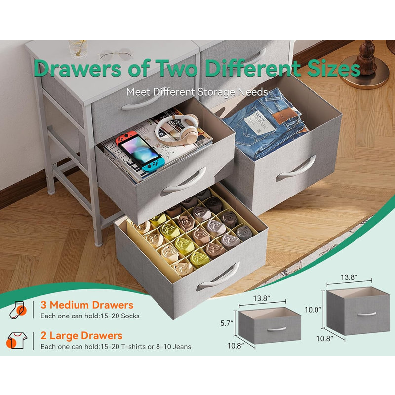 78 cm W Chest of 5 Drawers, Light Gray
