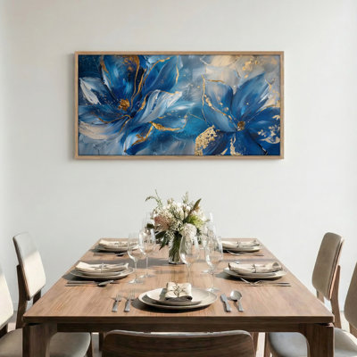 "Blue Floral", reproduction d'art sur toile encadrée de 1 48 po x 24 po