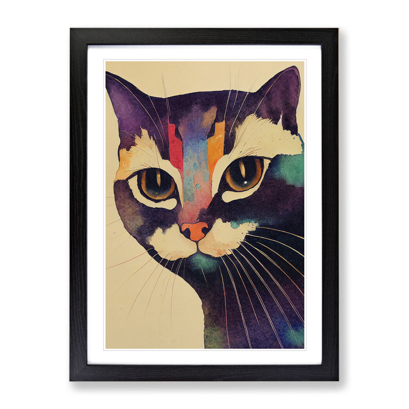 Watercolour Cat No.3 - Single Picture Frame Print, Black Framed, 64cm H x 46cm W x 2cm D