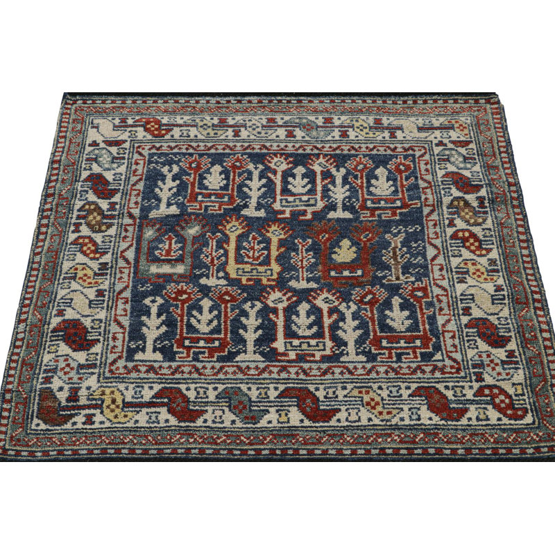 Burano Hand Knotted Wool Geometric Area Rug, Square 4'