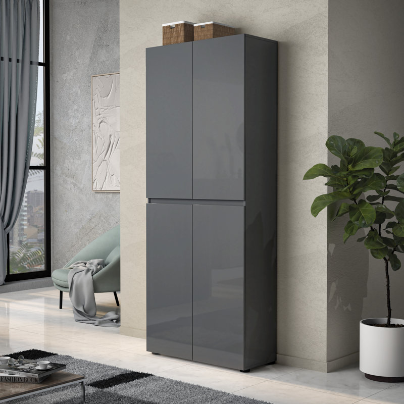Sahad 30 Pair Shoe Storage Cabinet, Anthracite Gloss