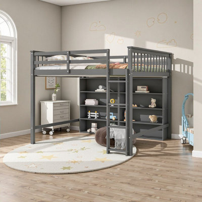 Sleeps 4 with Style! White Twin-over-Full Bunk Bed w/ Trundle, Built-in Study Desk, 3 Storage Drawers & Shelf