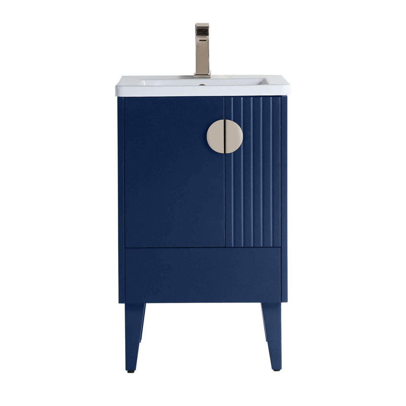 Ensemble de meuble-lavabo simple 20 po Saimah, Bleu marine, Nickel satiné