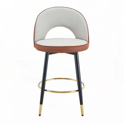 Swivel Faux Leather  Upholstered Metal Bar Stools Set with Back