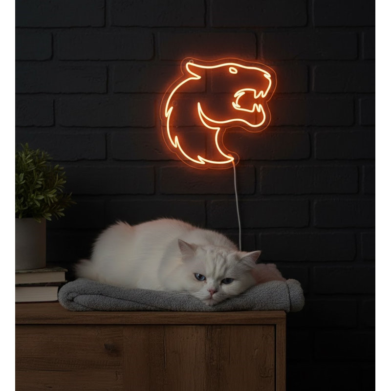 | Enseigne néon tête de lion | Fabriqué avec un tube néon flexible durable qui émet une lumière brillante et uniforme pendant plus de 50 000 heures sans scintillement ni gradation | 23 x 24.jp | Orange éclatant
