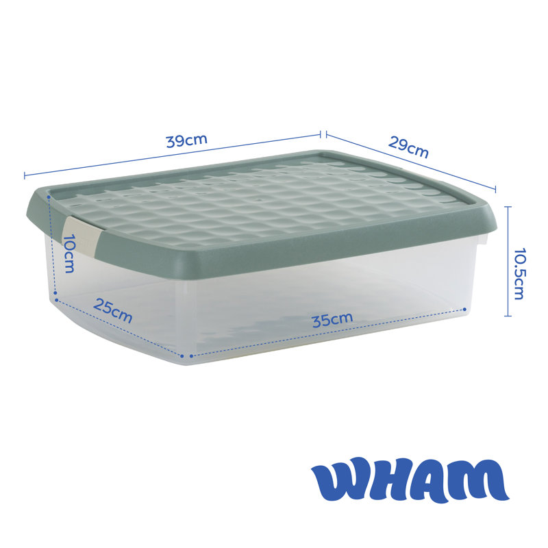 Wham Clip 8.5L Rectangular Plastic Storage Boxes with Secure Clip Lock Lids. L:39 x W:29 x H:10.5cm Clear/Stone/Slate Grey