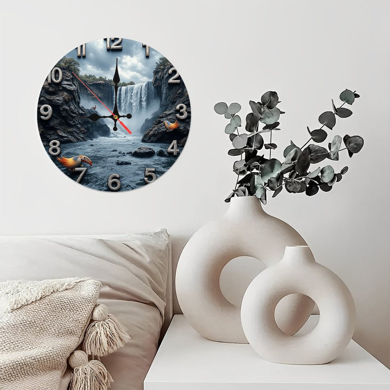 Horloge murale cascade avec oiseaux