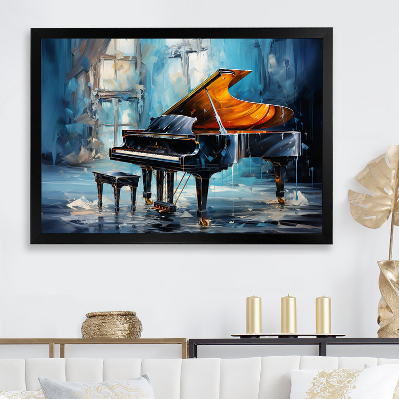 Piano Rhapsody In Blue I - Piano Wall Art Living Room, Cadre simple noir, H 16 po x l 32 po x P 1 po