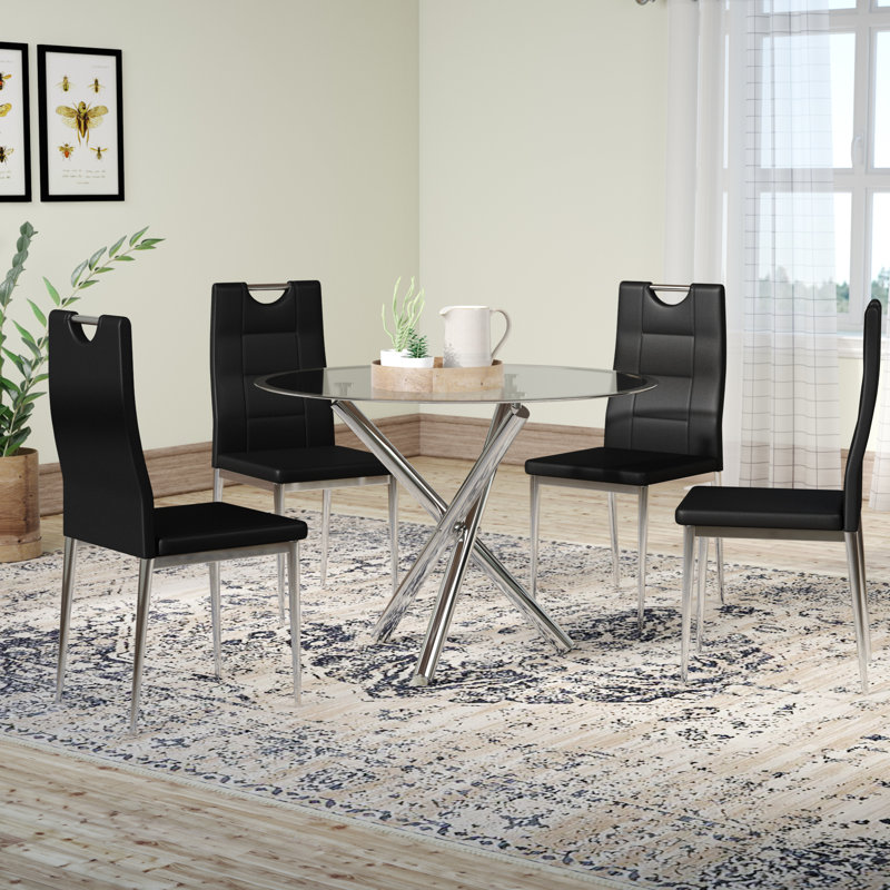 Hermitage 4 - Person Glass Top Four Leg Dining Set, Black