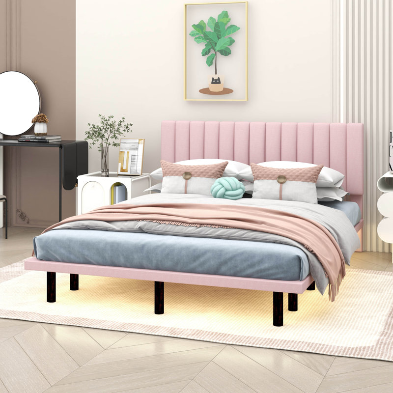 Queen Size Upholstered Bed, Pink