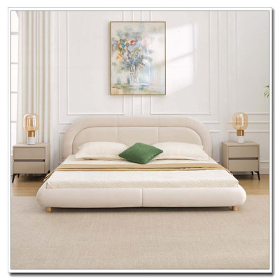 Modern Curved Upholstered Low Profile Platform Bed