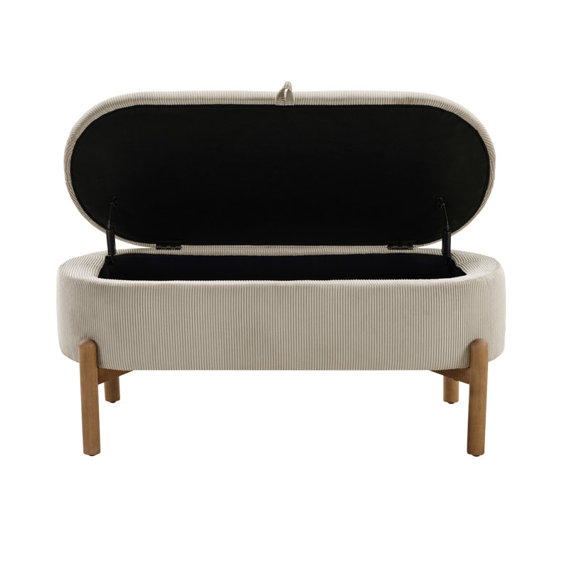 Mid-Century Style Taupe Bench With Corduroy And Plywood Construction Storage Compartment, Taupe