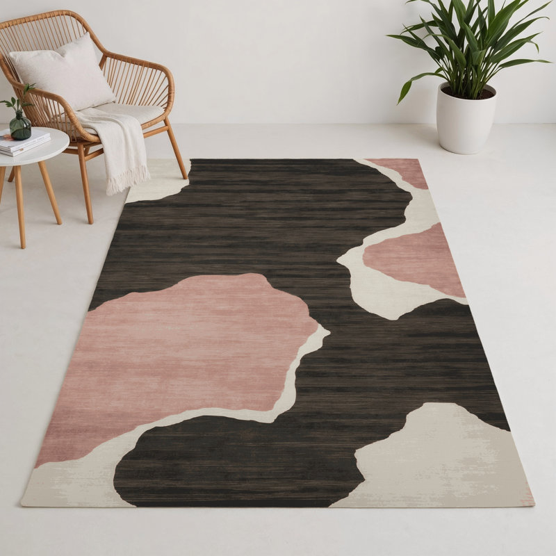 Tapis intérieur et extérieur noir Watercolor, Rectangle 5 pi x 7 pi