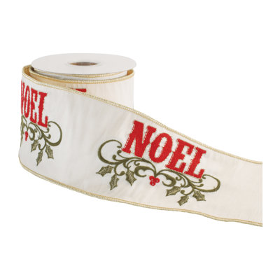 Embroidered Noel Wired Ribbon 4" x 5 Yds.