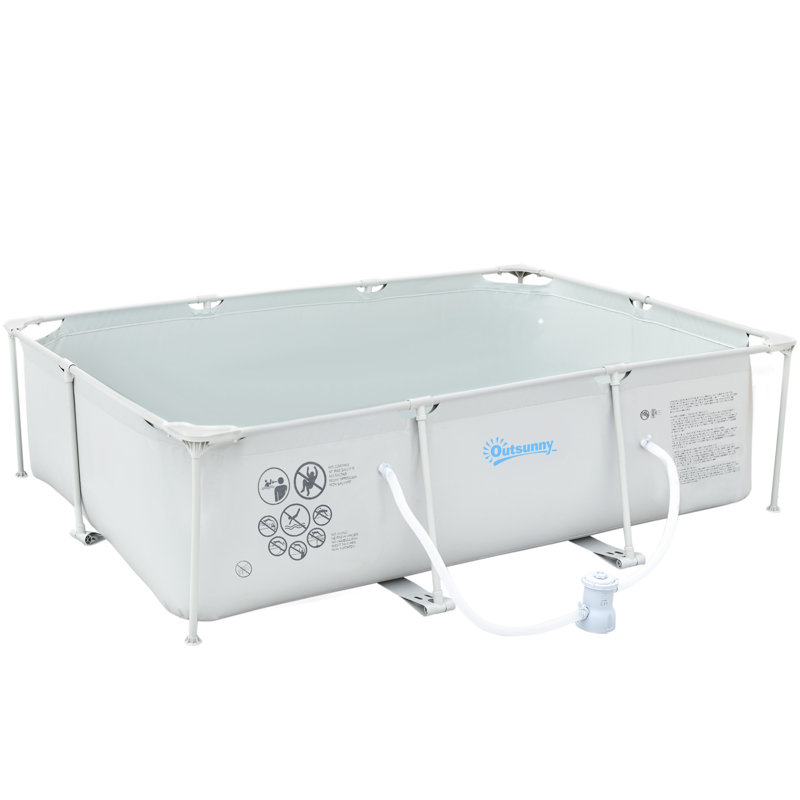 Outsunny Steel Frame Pool Above Ground Swimming Pool 292 x 190 x 75cm, 9.6' L x 6.2' W x 29.5" H, Grey