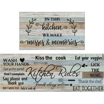 Farmhouse Non-Slip Washable Kitchen Rug Set (2-Piece) for Floor & Laundry