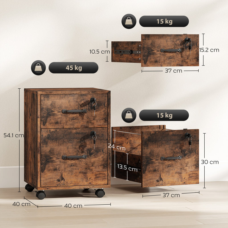 40cm Wide 2 -Drawer File Cabinet, Rustic Brown