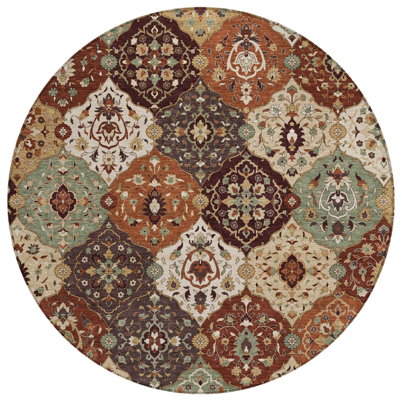 Machine Washable Indoor/Outdoor Matteson ACN2292 Panel Rug, Round 8'