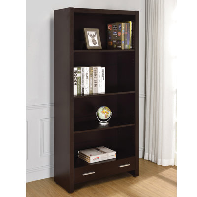 Bibliothèque à 4 tablettes avec tiroir de rangement au fini cappuccino