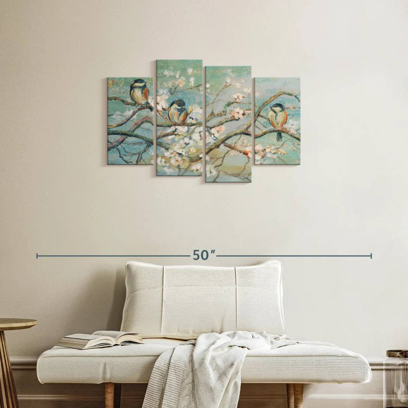 Branche de printemps Brampt avec oiseaux, H 22 po x l 36 po