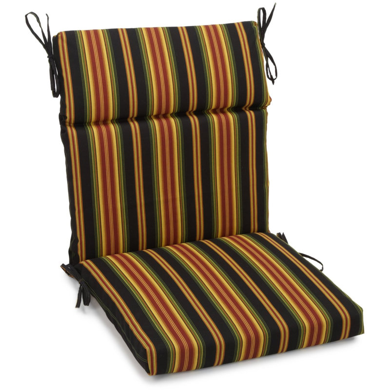 Outdoor Seat/Back Chair Cushion, Black/Red/Lyndhurst Raven Striped, 20" W x 20" D