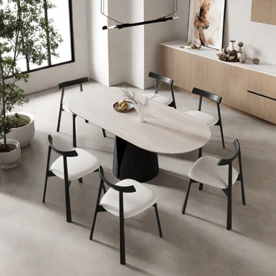 Ensemble de table de salle à manger ovale en acier au carbone fritté