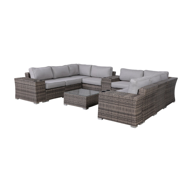 Ensemble de conversation pour 6 personnes avec coussins Biles Wicker