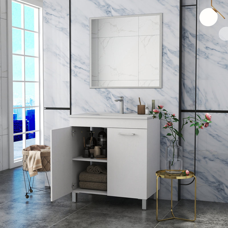 Meuble-lavabo de 32 pouces avec lavabo et miroir et lavabo en céramique