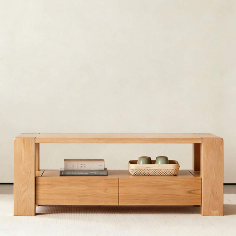Modern Burlywood Solid Wood Rectangular Coffee Table
