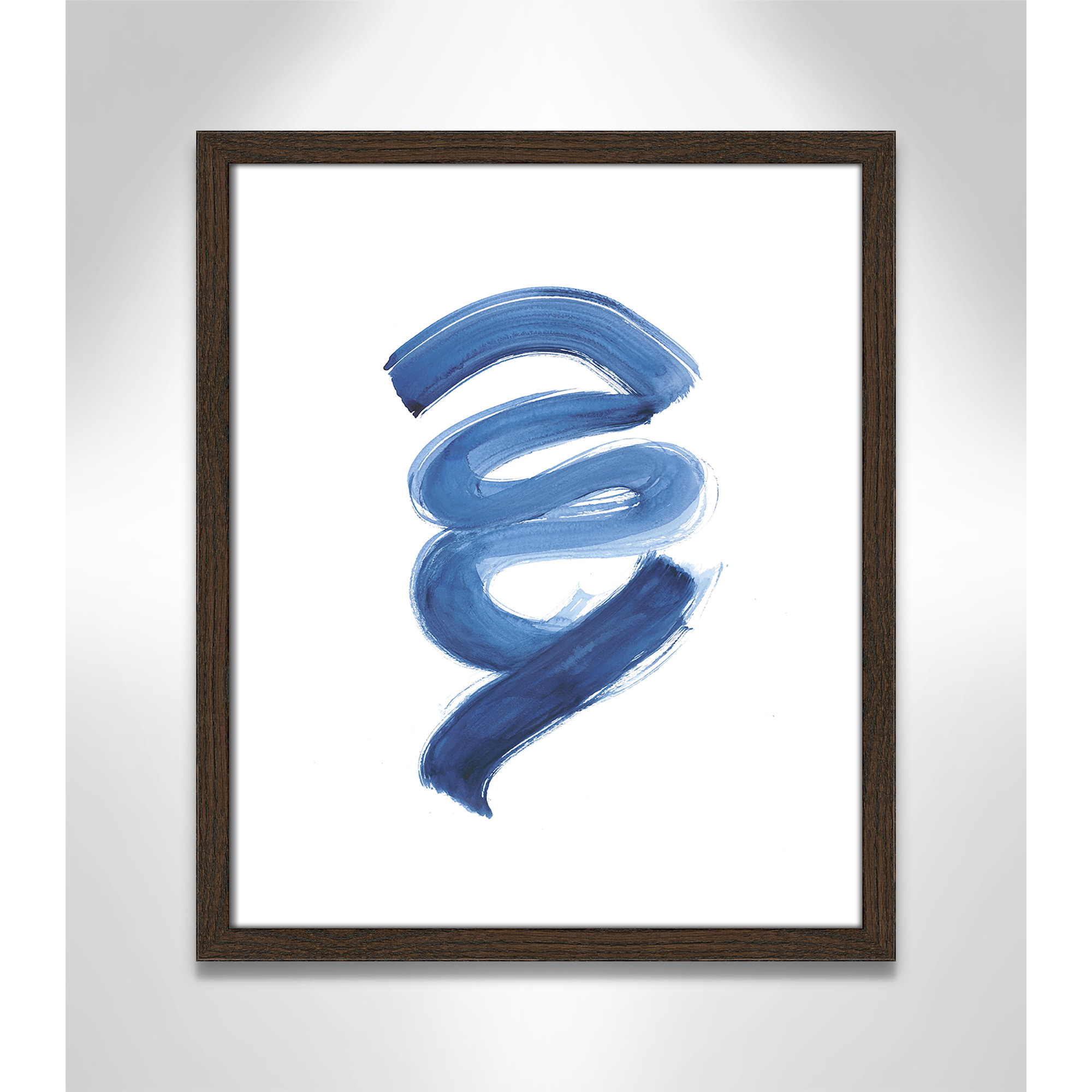 Slinky Indigo I by Filippo Ioco - Painting Print, Walnut Wood Framed Paper, 19" H x 16" W x 0.75" D