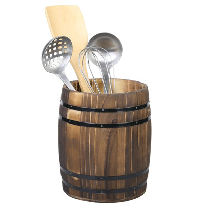 Support à ustensiles de cuisine pour baril à vin, porte-ustensiles de cuisine en bois brûlé rustique rétro