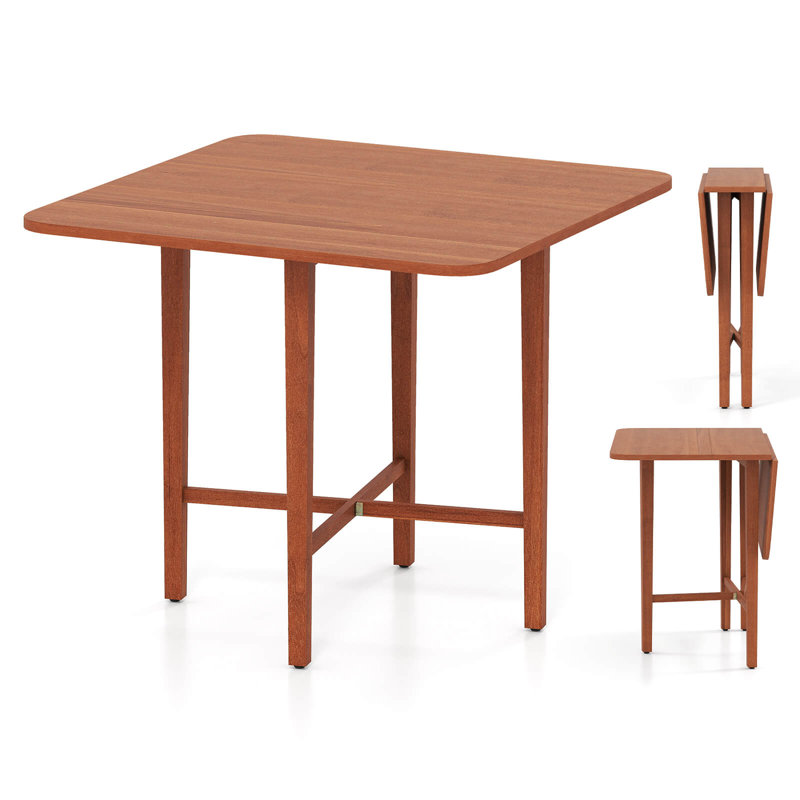 Table de salle à manger pliable pour 2 à 4 personnes avec pieds en bois d'hévéa brun, Walnut