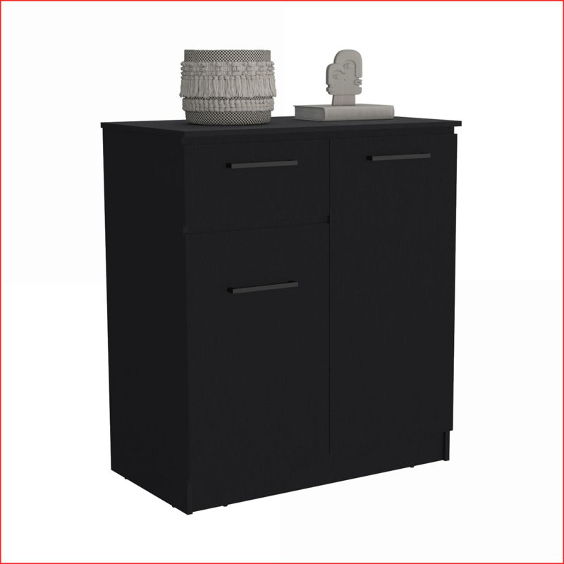 Commodes à 2 portes Rangement à 1 tiroir, moderne | Noir | Bois d'ingénierie, Noir