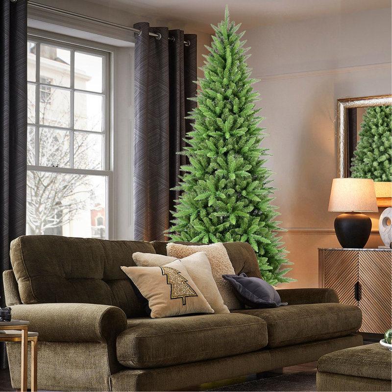 Arbre de Noël élancé de 7,5 pi avec 1396 pointes pe + mixtes, installation à charnières simple et rapide, support stable pour arbres d'entrée minces, appartements à structure rapide