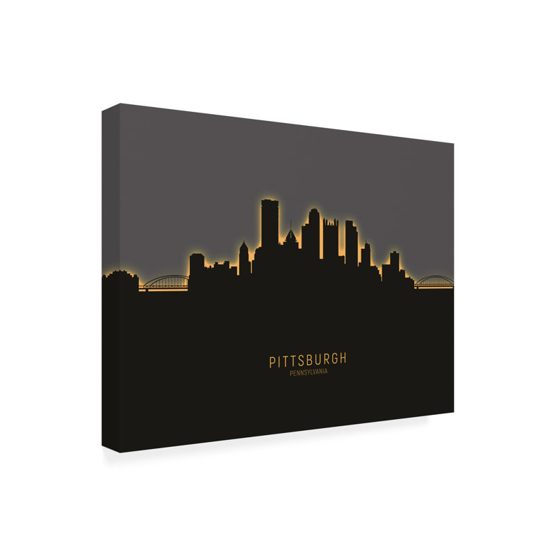 Art sur toile «Michael Pittsburgh Pennsylvania Skyline Glow II» par Michael Tompsett, H 24 po x l 32 po x P 2 po