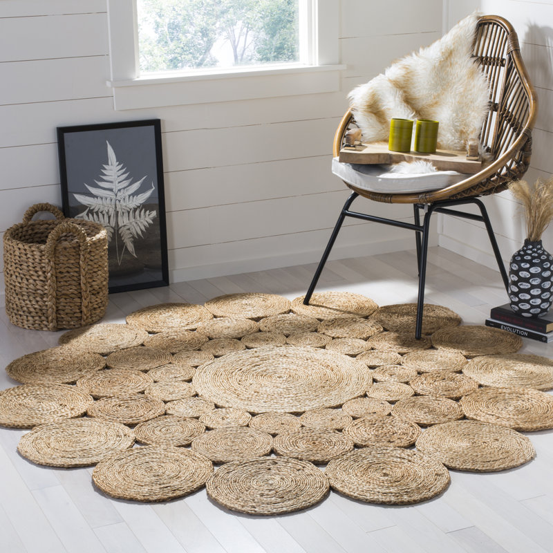 Grimpante Natural Fiber Hand Woven Jute Geometric Rug, Round 3'