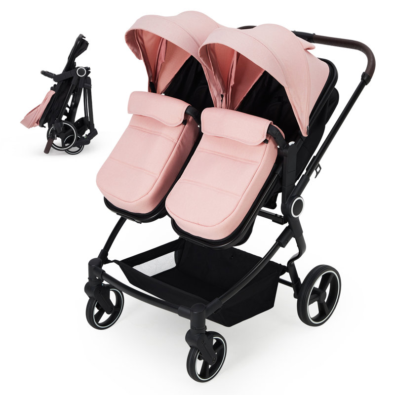 Poussette simple pliable côte à côte, poussette double légère avec sièges réversibles, inclinaison multi-positions, frein à une touche et porte-gobelet pour les nouveau-nés et les tout-petits