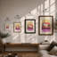 Cat On Coral Sofa Modern - Print-1232256053-1232256051